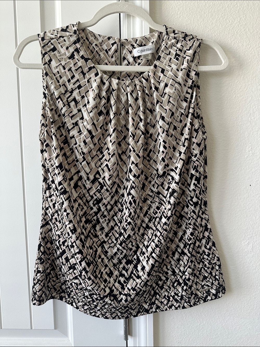 Calvin Klein Beige and Black Sleeveless Geometric Camisole
